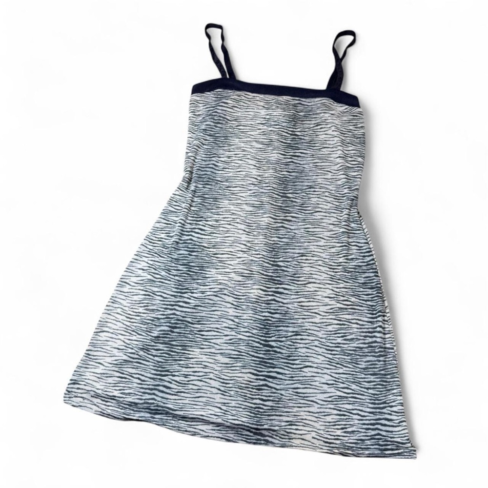 Amazing y2k navy and silver mesh zebra print mini dress
